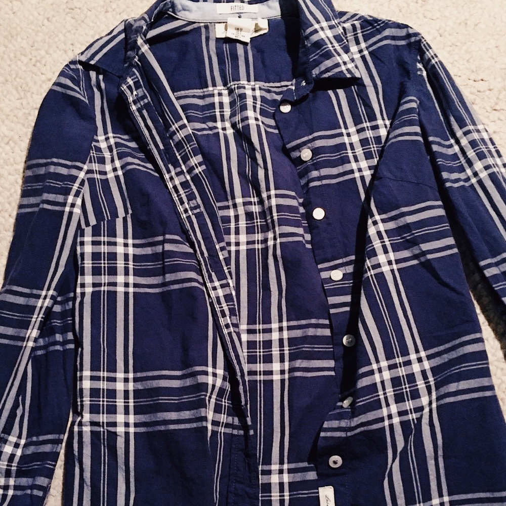 Navy Blue Plaid Button Down (H&M)